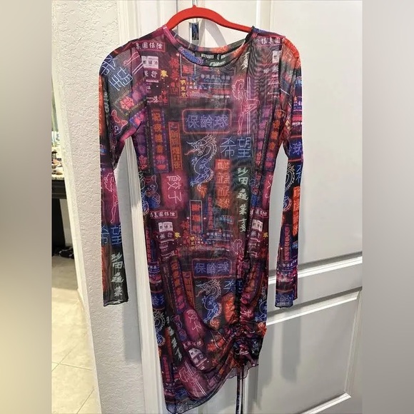 Missguided Semi Sheer Ruched Asymmetrical Hem Exotic Dancer Print Dress - Picture 3 of 12